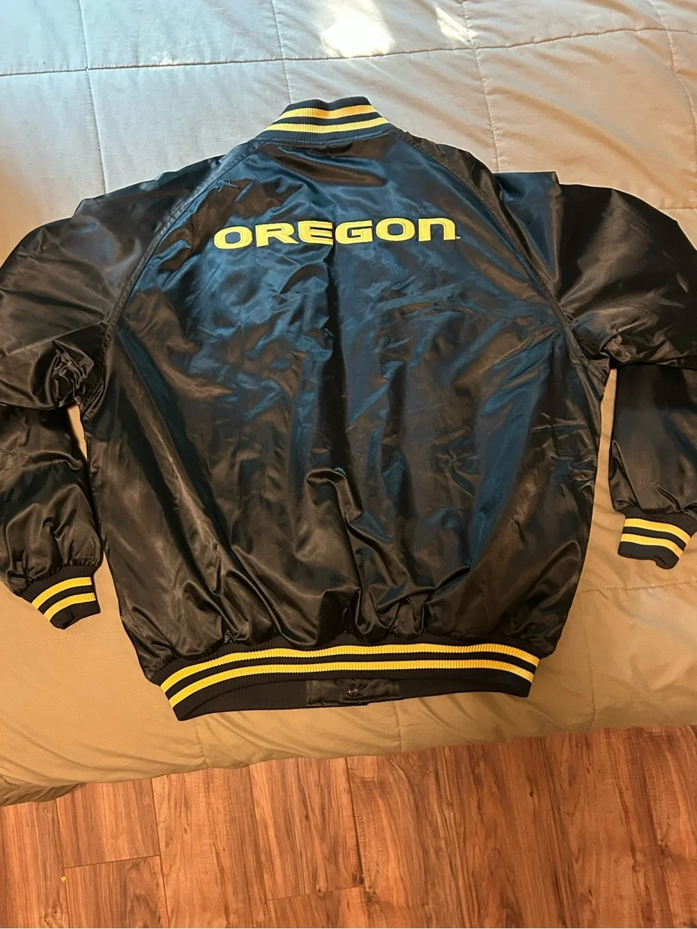 VTG 2002 Oregon Ducks Jacket Mens L Green Satin Bomber Nike Team NCAA